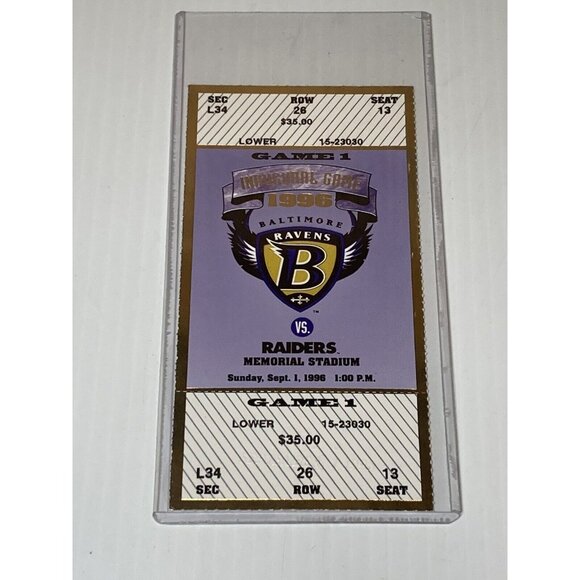 Baltimore Ravens Inaugural Game Football Ticket Stub Ray Lewis Debut 9/1 1996 - Picture 1 of 4